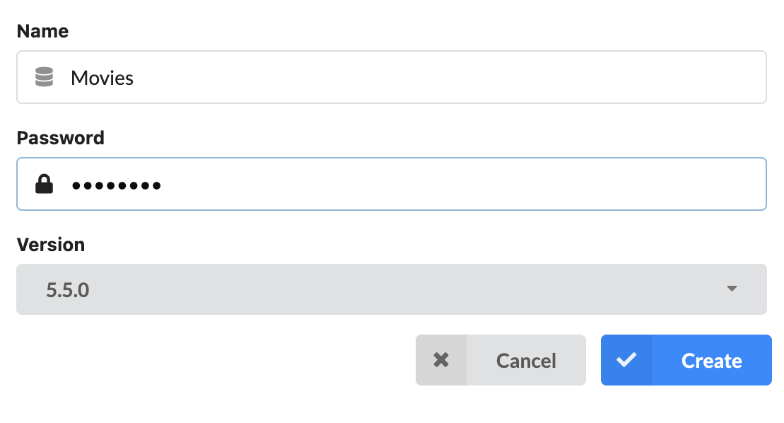 Local DBMS creation dialog